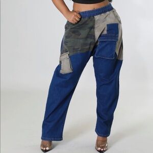 Denim camo patch pants. Small. NWT